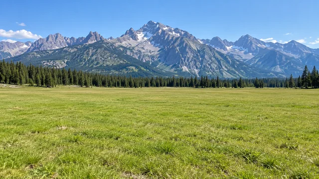 Background reference: empty alpine meadow and mountains